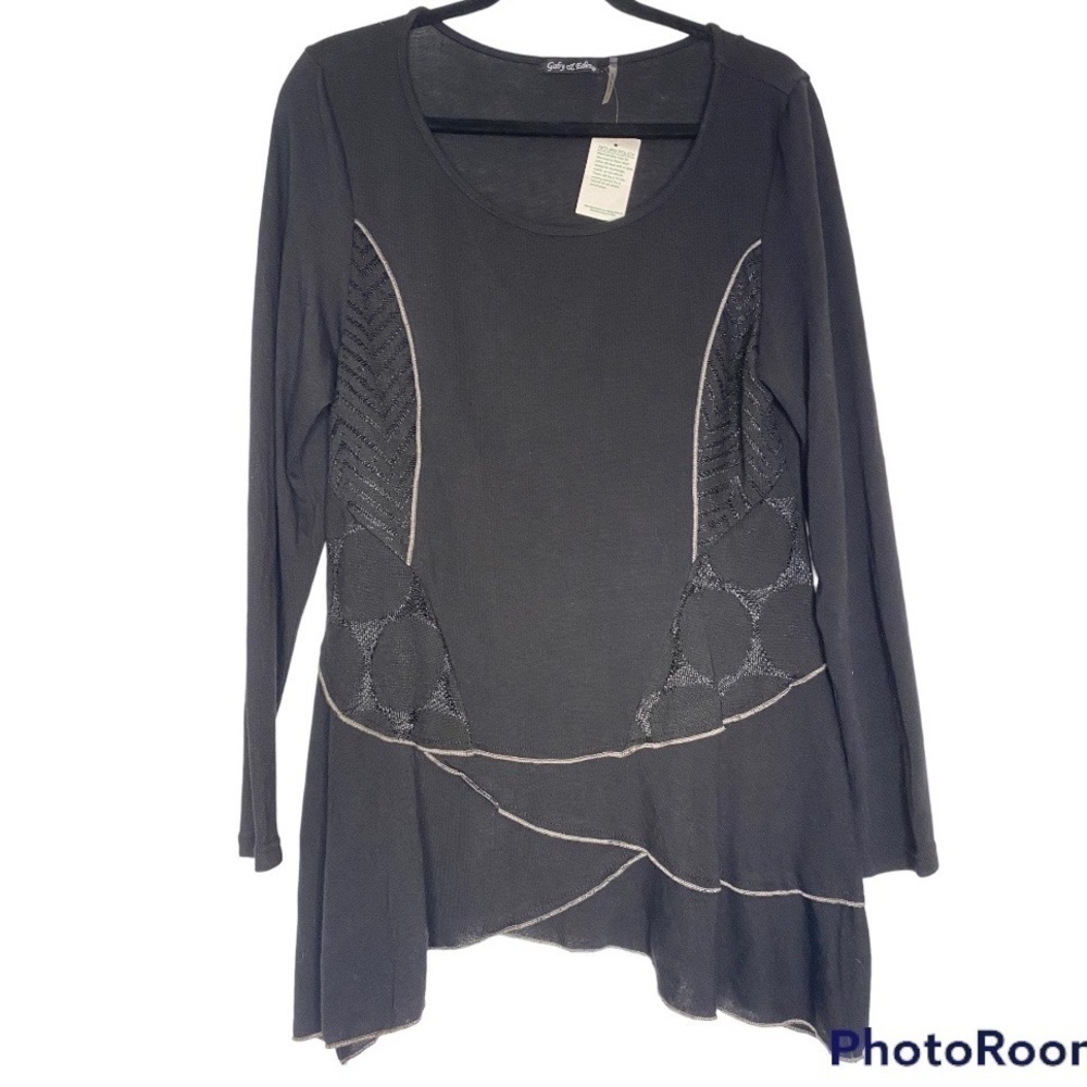NWT GABY & EDEN LAYERED LONG SLEEVE PATTERN BLACK TOP SIZE LARGE